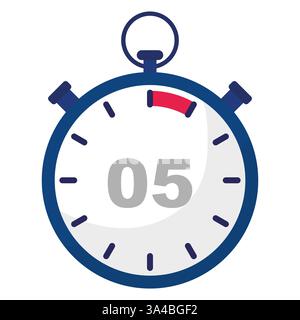 Stopwatch countdown icon. Number five focus. Quick timer display. Fast ticking clock. Stock Vector