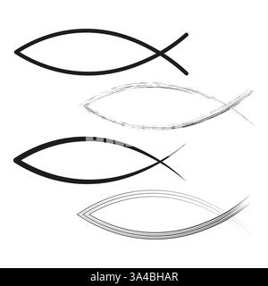 Fish outline icon. Abstract Christian fish. Artistic sketch illustration. Linear design vector. Stock Vector
