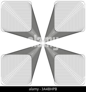 Abstract square design. Geometric illusion shape. Optical symmetric pattern. Black and white vector. Stock Vector