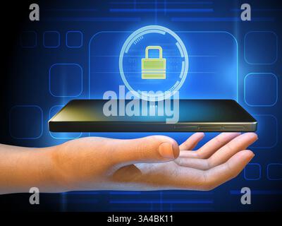 Protecting your digital data in an online environment. Digital illustration, 3D render. Stock Photo