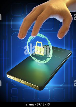 Protecting your digital data in an online environment. Digital illustration, 3D render. Stock Photo