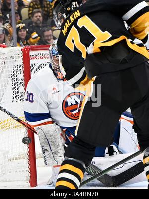 New York Islanders goaltender Ilya Sorokin makes a save against Anaheim ...