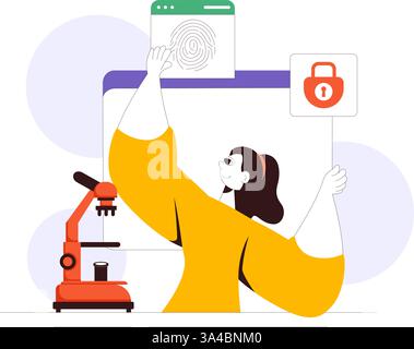Forensics Technology Vector Illustration Featuring Biometric Access Control and Server Data Recovery with Fingerprint Screening Security System Stock Vector