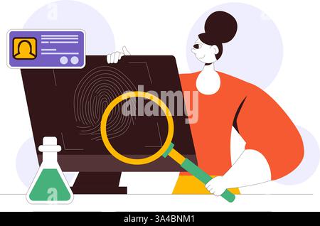 Forensics Technology Vector Illustration Featuring Biometric Access Control and Server Data Recovery with Fingerprint Screening Security System Stock Vector
