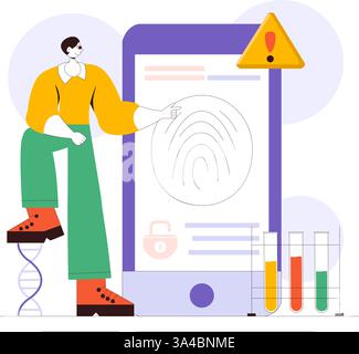 Forensics Technology Vector Illustration Featuring Biometric Access Control and Server Data Recovery with Fingerprint Screening Security System Stock Vector