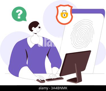 Forensics Technology Vector Illustration Featuring Biometric Access Control and Server Data Recovery with Fingerprint Screening Security System Stock Vector