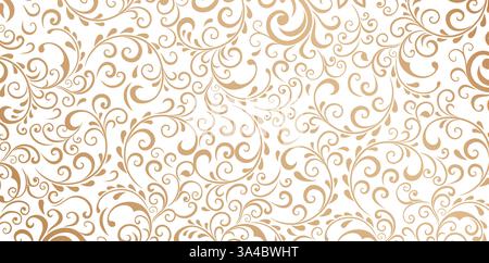 seamless pattern with floral swirls in the style of baroque golden colors isolated white background for wallpaper the bedroom, patterned fills Stock Vector
