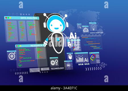 AI Artificial Intelligence technology for data analysis, research, planning, and work generate. AI assistant dashboard on smartphone. Technology smart Stock Photo