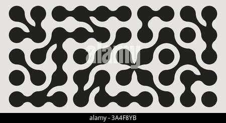 Metaball pattern isolated on background. Vector illustration of abstract black dots connection, organic fluid blobs, molecule structure, scientific labyrinth network, chemical grids, morph shapes Stock Vector