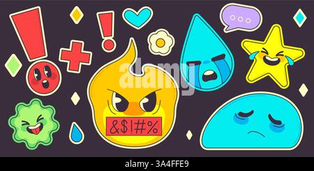 cute stickers on social media icons in blue set design vector Stock ...
