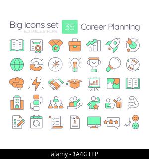 Career planning RGB color icons set Stock Vector