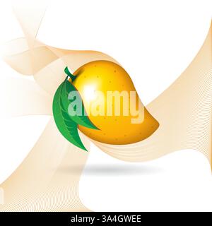 Mango fruit on white gradient waves background Stock Vector