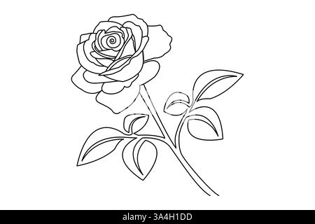 Rose one line drawing concept of beautiful floral for  love greeting Stock Vector