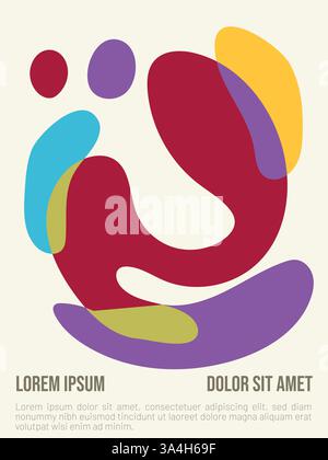 Fluid Geometry of Summer concept. abstract bauhaus style summer poster template with sample text vector illustration Stock Vector