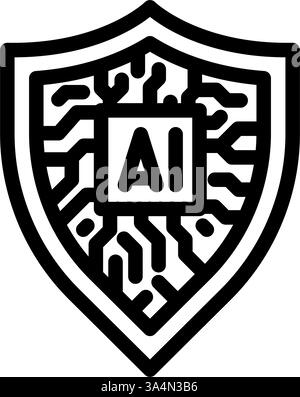 security shield with ai deep learning line icon vector illustration ...