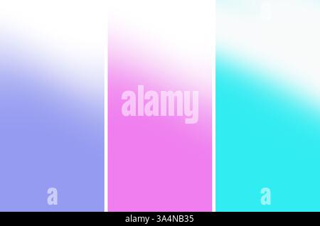 Unusual backgrounds for stories, set of 3 vertical images. Abstract blue pink lilac gradient blurred backdrops. Copy space Stock Photo