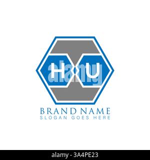 HU Unique modern flat abstract geometric initials vector letter logo design. HU monogram logo. Stock Vector