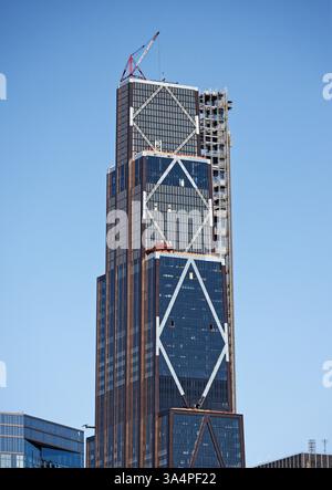 Diamond-shaped braces and five vertical slabs mark 270 Park