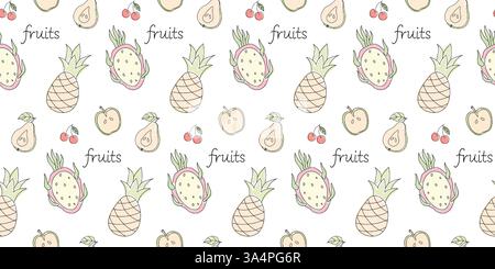 Colorful fruit pattern design featuring pineapples and pears on a white background Stock Vector