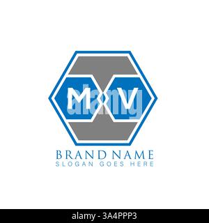 MV Unique modern flat abstract geometric initials vector letter logo design. MV monogram logo. Stock Vector