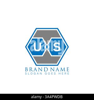 US Unique modern flat abstract geometric initials vector letter logo design. US monogram logo. Stock Vector