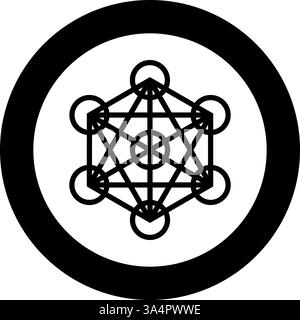 Metatron cube Sacred geometry icon in circle round black color vector illustration image solid outline style simple Stock Vector