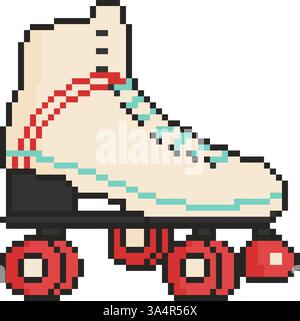 Pixel art roller skates icon in 8 bit style. Retro 80s,90s video game graphics Stock Vector