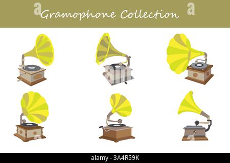gramophone collection in different style. Vector illustration. Stock Vector