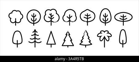 Set of minimal abstract trees linear icons. Trees icons set in thin ...