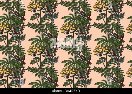 Botanical plant seamless pattern with flowers vector illustration. Repeating floral pattern in pink pastel color background. Graphic design for Fashio Stock Vector