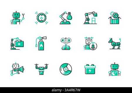 Robots and technology - set of line design style icons Stock Vector