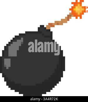 8 bit pixel game bomb blast, fire explosion, burst effect with ...