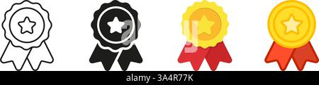 Award Medal With Ribbon Line And Solid Icon Set. Achievement And Prize Symbol Collection. Isolated Vector Illustration Stock Vector