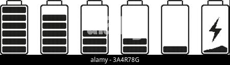 Battery Charge Levels Pixelated Icon Set. Pixel Art Symbol Collection Of Battery Charging Stages Icons. Isolated Vector Illustration Stock Vector