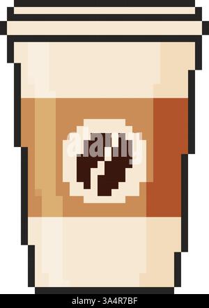 Coffee cup icon. Pixel art object in 8 bit style. Retro 80s,90s video game graphics Stock Vector