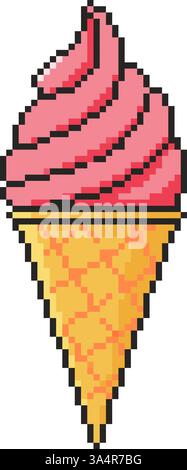 8 bit ice cream icon. Pixel art object. Old school vintage game graphics Stock Vector