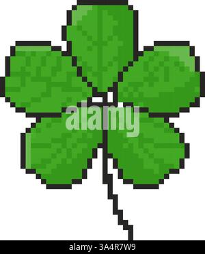 Pixel art clover icon in 8 bit style. Retro 80s,90s video game graphics Stock Vector