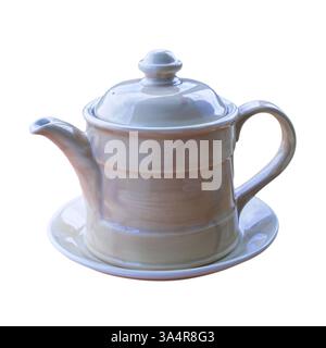 Beige porcelain teapot isolate on white background close-up Stock Photo