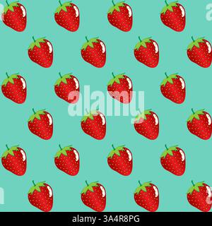 strawberry fruit contour abstract seamless pattern on green background for wallpaper, pattern, web, blog, surface, textures, graphic & printing Stock Vector