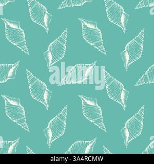 Sea animals seamless pattern. Sea shells white on turquoise blue. Marine life background. Vector illustration Stock Vector
