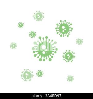 Virus shapes scattered on a white background, resembling a spread. Ideal for themes of microbiology, science, health risks Stock Vector