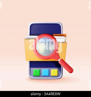 3d smartphone and search information in database Stock Vector