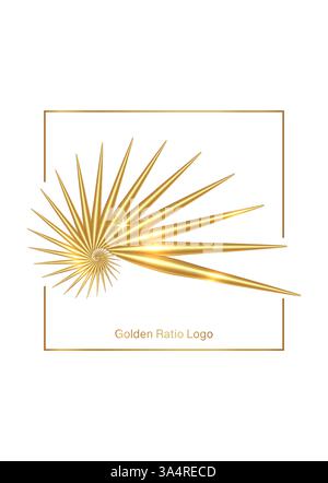 3D seashell nautilus, gold logo. Golden Ratio with smooth shape. Can be used for advertising, marketing, presentation, card and flyer, technological Stock Vector