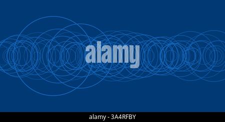 A blue abstract background showcases interconnected circles, forming a dynamic geometric pattern. The repeating shapes and uniform color create a visu Stock Vector