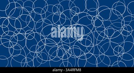 A deep blue background features overlapping white circles, forming a dynamic and modern abstract pattern. The bold contrast and simple geometric desig Stock Vector
