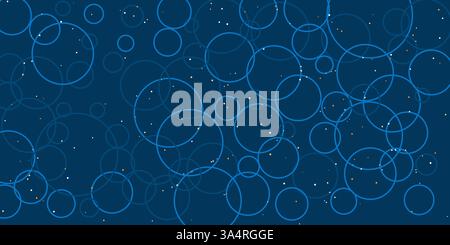 A deep blue background features overlapping light blue circles, forming a dynamic and modern abstract pattern. The contrast and simple geometric desig Stock Vector