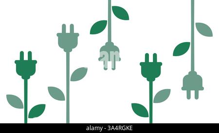 Eco-friendly energy concept with plant-like plugs. Green energy represented by electrical plugs resembling plants symbolizing eco-friendly innovation Stock Vector
