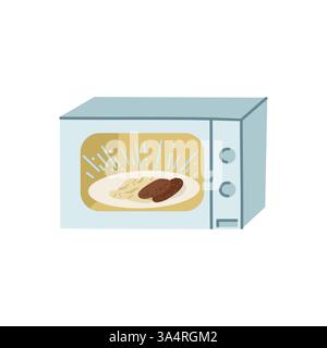Microwave oven with heated food on a plate inside, isolated on a white background vector illustration Stock Vector