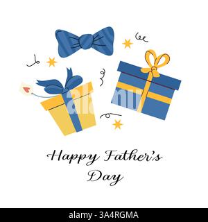 Happy father's day celebration with gifts and bow tie design for greeting cards. Stock Vector