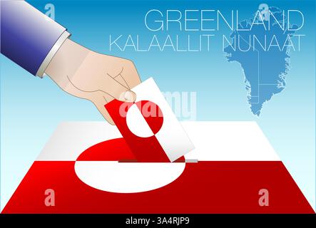 Greenland elections, north america, Denmark, ballot box with national flag and hand, vector illustration Stock Vector